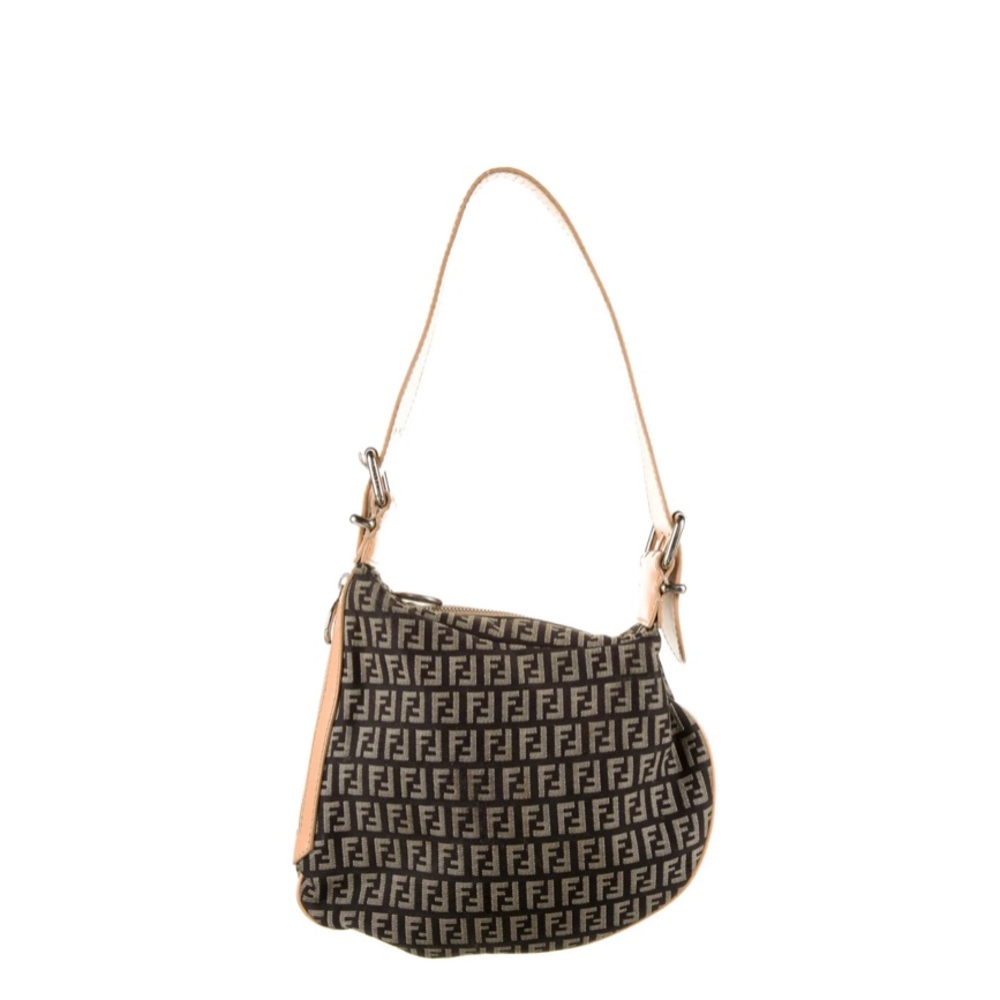 Fendi Zucchino Canvas Ostrik Oyster shoulder bag black/ tan small